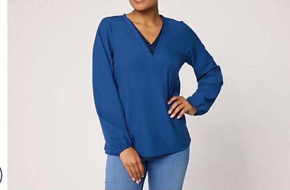 Jingle Belles Kim Gravel 2X Blue Indigo Dazzling Popover Blouse A711074 NWOT